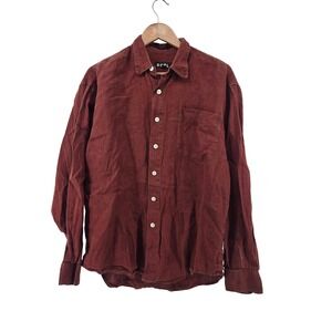 SOEL Mens Burgundy Linen Long Sleeve Button Up Shirt Size Medium